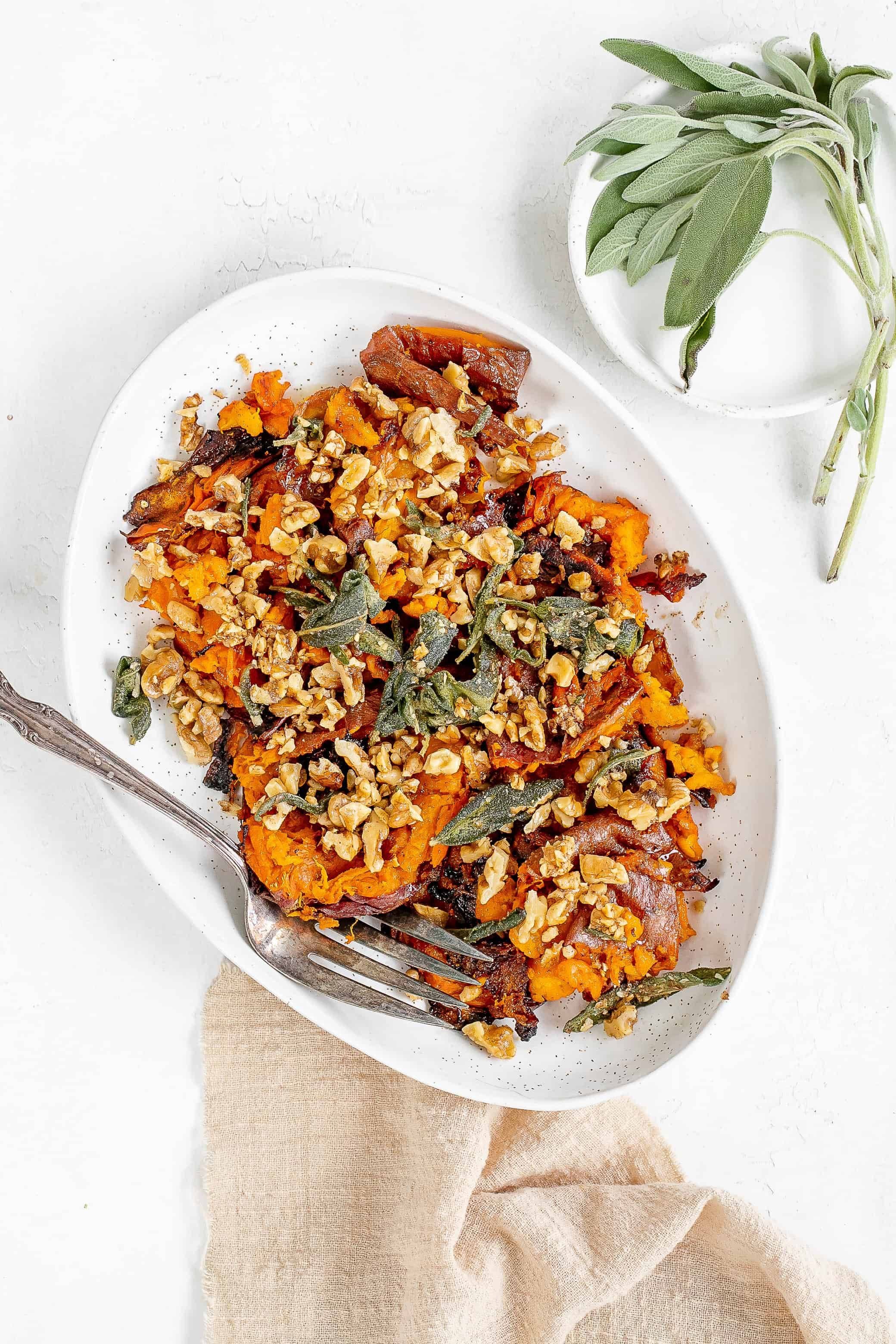 Brown Butter Smashed Sweet Potatoes